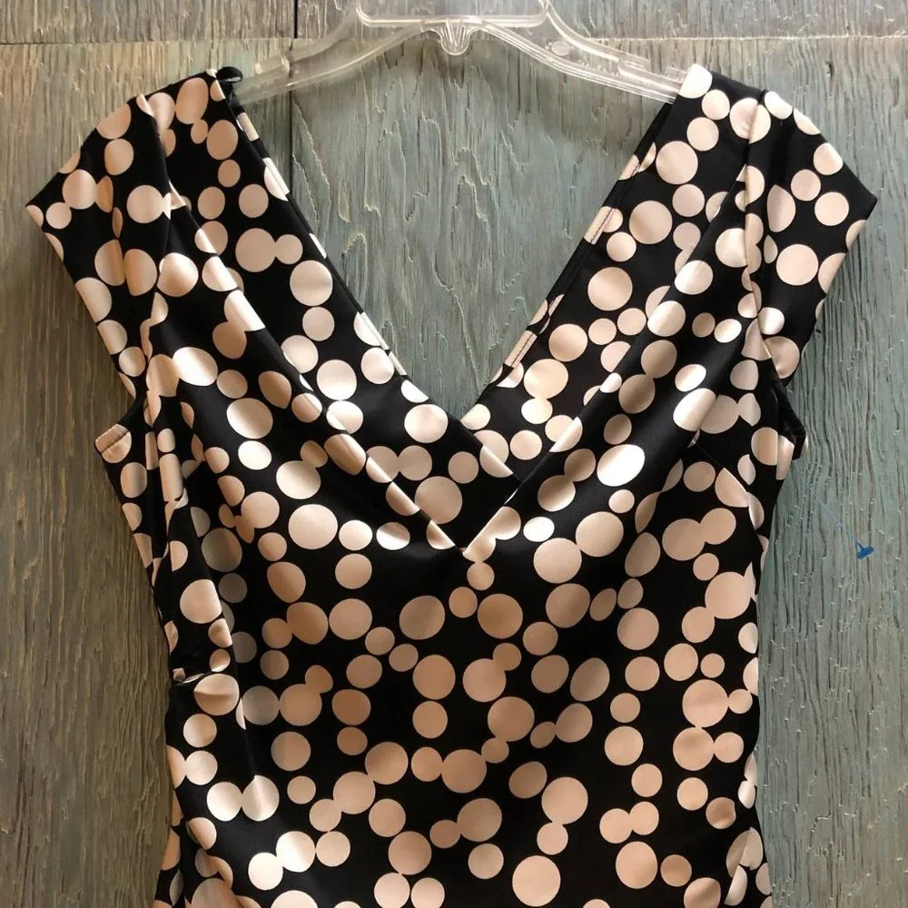 Maggy London Satin Polka Dot MIDI Dress Black and White Size 8 - Picture 3 of 16